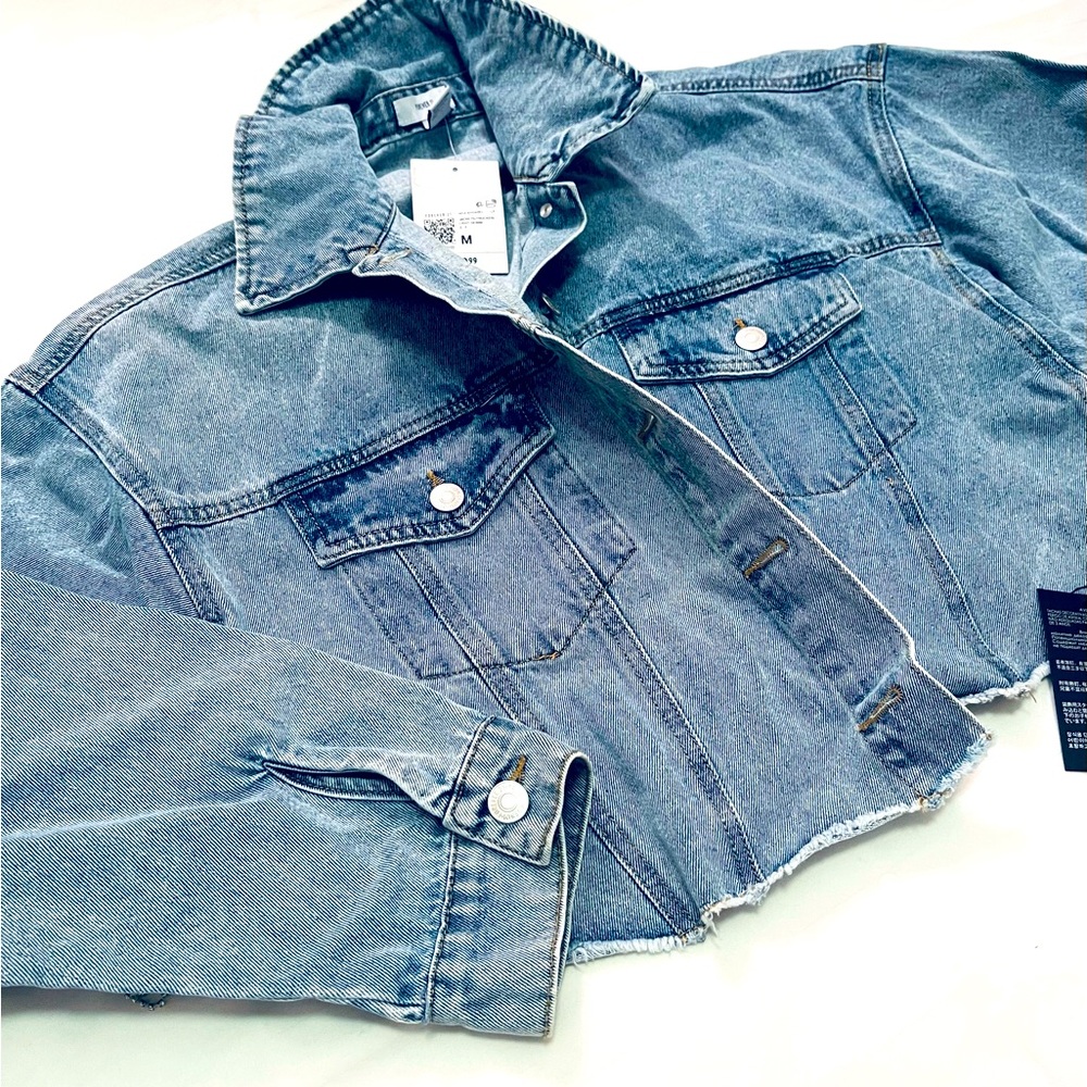 Forever 21 Cropped Jean Jacket with Rhinestone Fringe